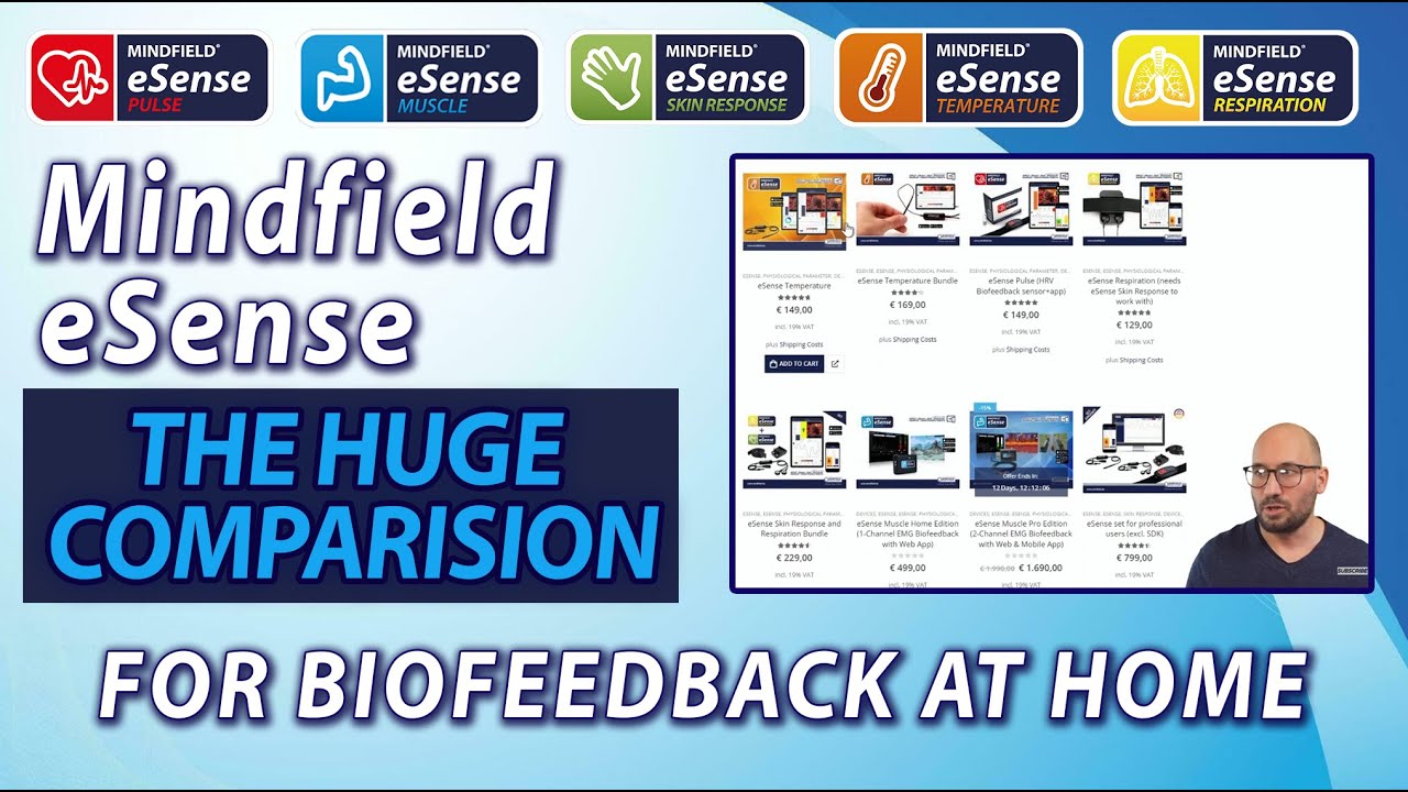 Comparision of Mindfield eSense Biofeedback sensors (GSR, Temperature, Pulse, Respiration, Muscle)