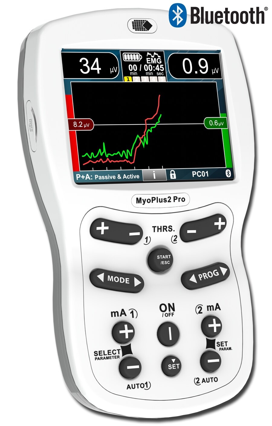 NeuroTrac MyoPlus 2 Pro 2-Kanal EMG-Biofeedback-Gerät mit Elektrostimulation, Vorderansicht