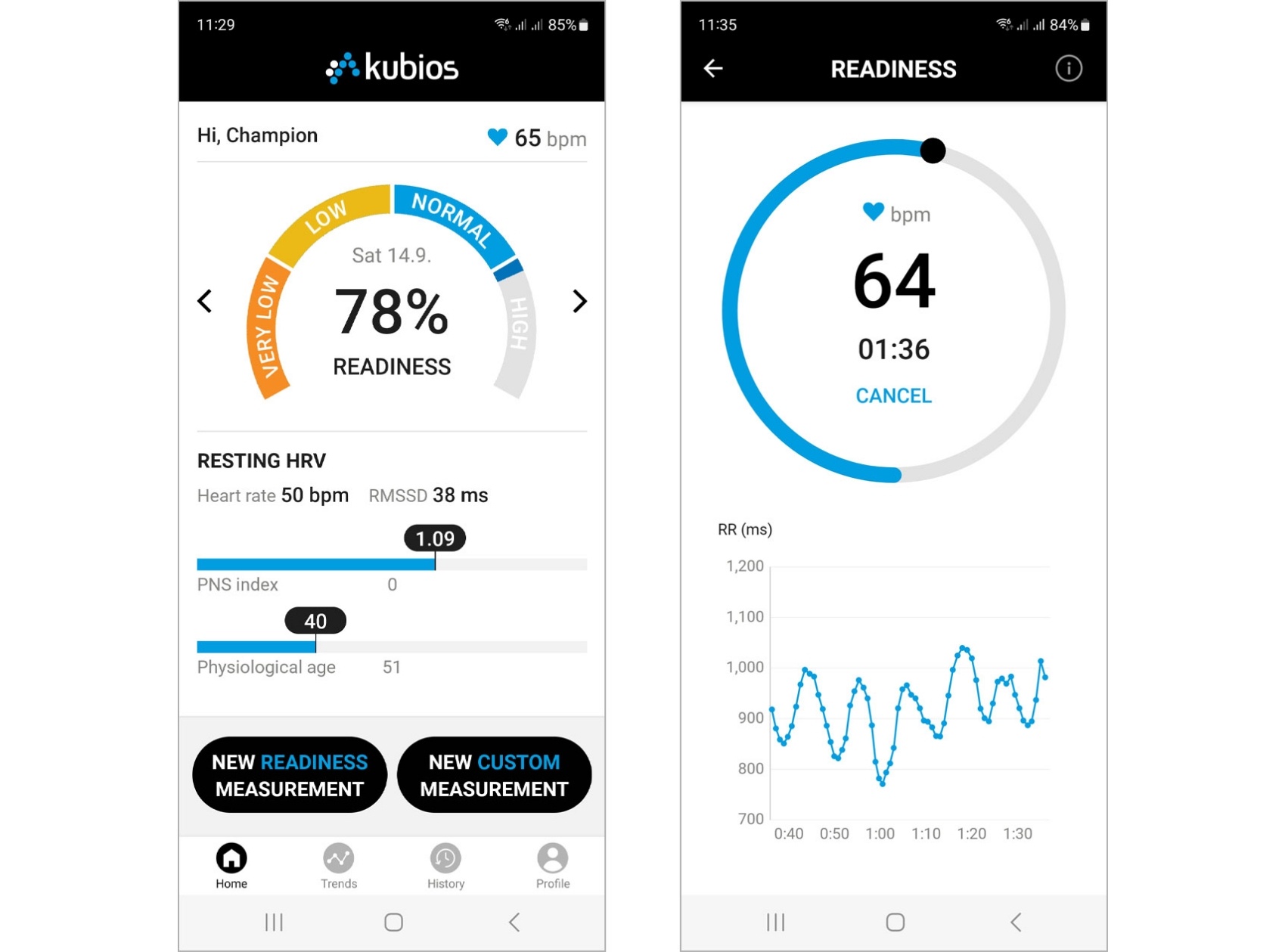 Kubios HRV App: tägliche Bereitschaftsmessung per Smartphone