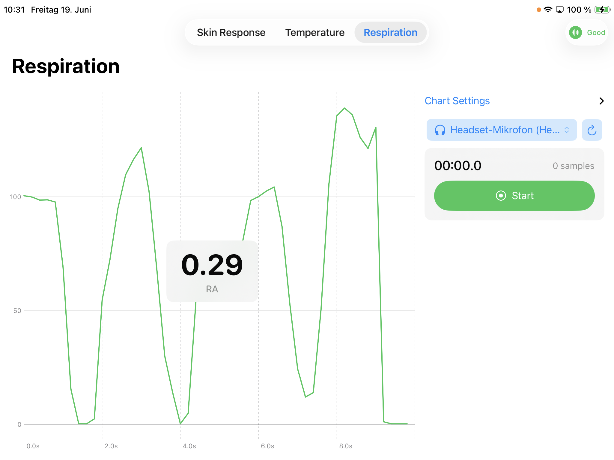 eSense SDK iOS demo – respiration