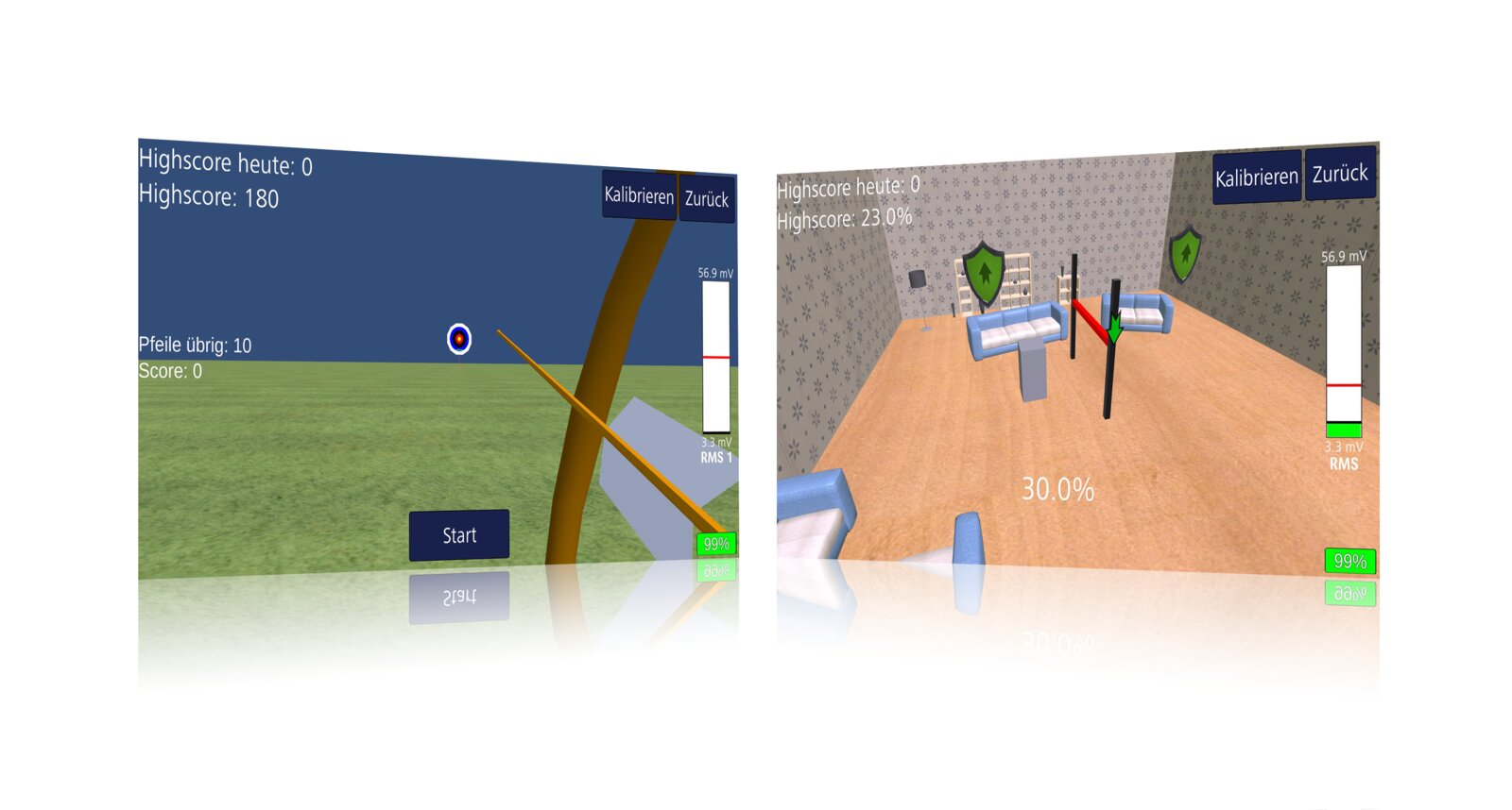 eSense Muscle Web-App esense.live im Browser – 1-Kanal-Biofeedback-Spiele