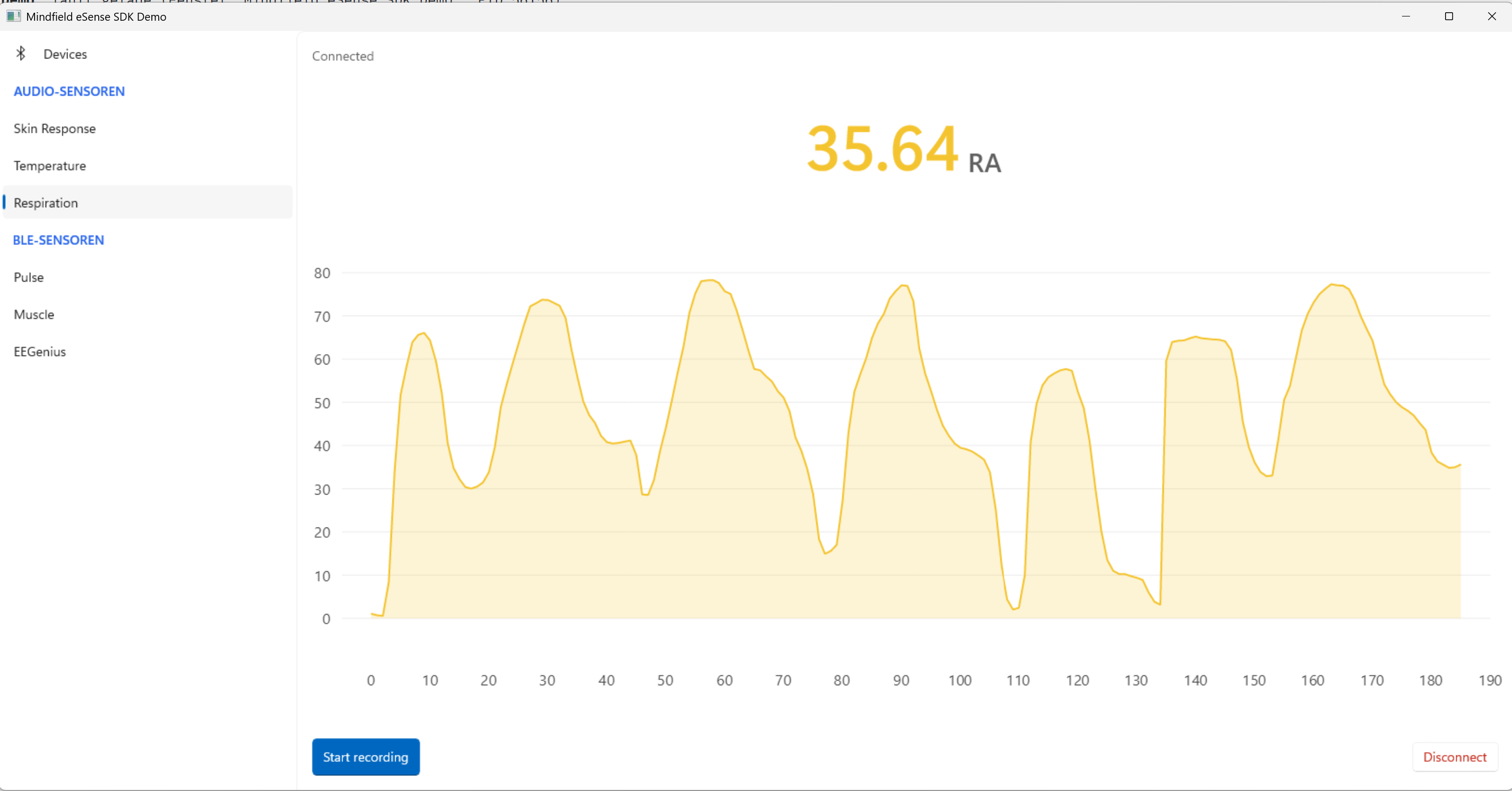 eSense SDK Windows demo – respiration